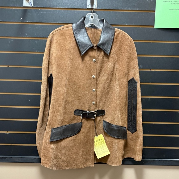 Authentic 60s 70s Vtg Two-Tone Suede Leather Belted Poncho Bolero Jacket